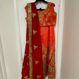Orange and Gold Lehenga and Blouse Set